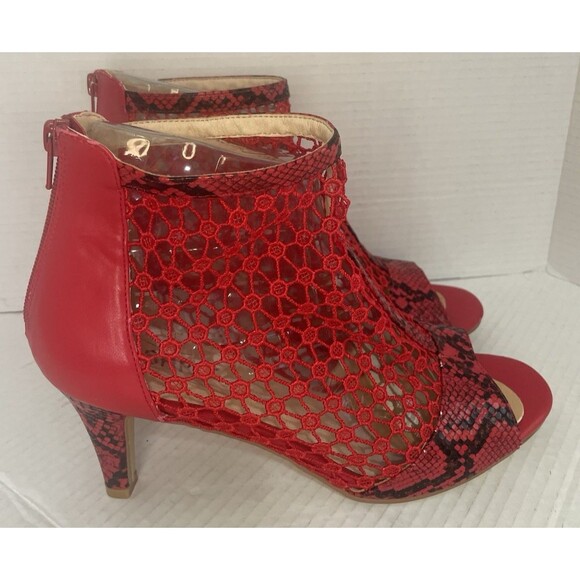 Ashro Booties 11M Heels Snakeskin Mesh Zip Back Kitten Heel Dressy Shoe - Picture 1 of 15